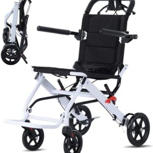 Ultra Light Portable Folding Transport Wheelchair Weight Only 8kg, Lightweight Transport Travel Chair Support 120Kg, Aluminum Wheelchair for Adults and Seniors