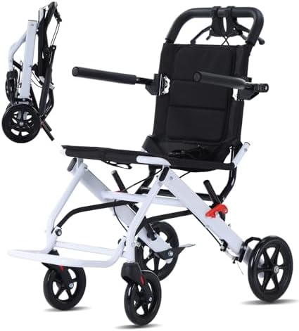 Ultra Light Portable Folding Transport Wheelchair Weight Only 8kg, Lightweight Transport Travel Chair Support 120Kg, Aluminum Wheelchair for Adults and Seniors
