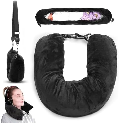 Stuffable Neck Pillow for Travel, 80 * 18.5cm Stuffable Travel Pillow with Adjustable Straps, Travel Pillow Stuffable with Clothes, Neck Pillow Stuffable for Extra Luggage Travel Essentials(Black) - Image 8