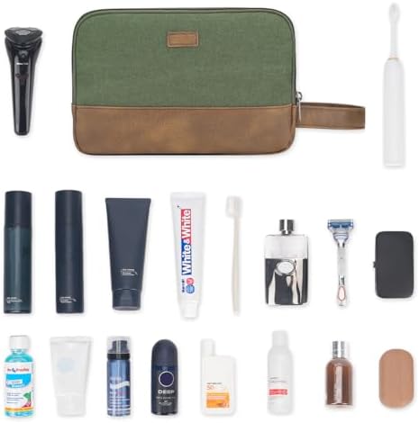 WANDF Travel Toiletry Bag for Men Hanging Dopp Kit Canvas Toiletry Organizer Water-Resistant Vegan Leather Shaving Bag for Toiletries Accessories (Green) - Image 7