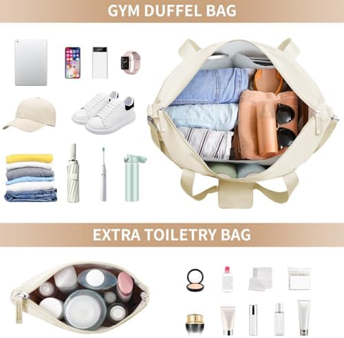 ETRONIK Gym Bag Womens, Sports Travel Duffel Bag with USB Charging Port, Weekend Overnight Bag for Women with Wet Pocket and Shoes Compartment, Hospital Bag, Beige - Image 3