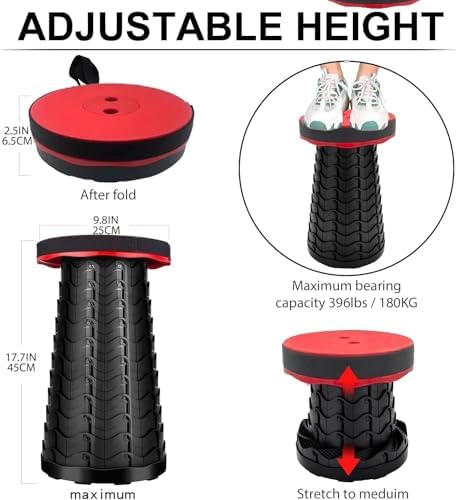 Portable Folding Stool for Camping Outdoor - Max Load Capacity 396 LBs - LUXJET Small Folding Chair for Hiking, Fishing, Travel (Red) - Image 3