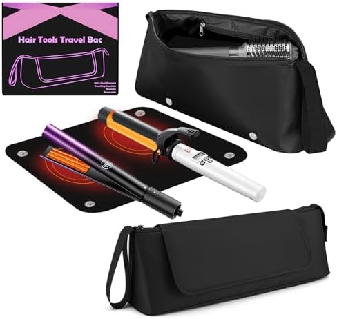 FOVERN1 Hair Tools Travel Bag with Heat Resistant Mat,Large Capacity Curling Iron Storage Bag,Hairdrying Tool Storage Bag,Hair Dryer Storage Bag,Straighteners Haircare Accessories,Gifts for Women