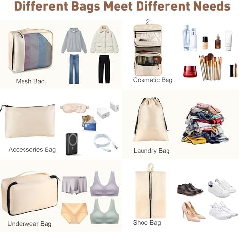 8 Set Packing Cubes for Travel Women Men Kids, Mesh Suitcase Organizer Bags Set for Luggage, 4 Sizes Extra Large, Large, Medium, Small, Travel Camping Essentials Accessories, Beige - Image 3