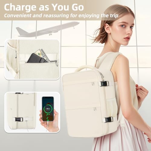 Cabin Bags 40x20x25 for Ryanair, Small Underseat Carry-ons Bag Hand Luggage Bag Travel Backpack Cabin Size 20L Fit 14 Inch Loptop Bags for Women Men with Trolley Sleeve - Beige - Image 7