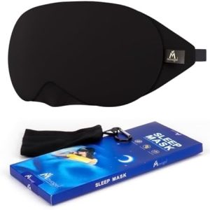 Mavogel Cotton Sleep Eye Mask - Updated Design Light Blocking Soft and Comfortable Night Eye Mask for Men Women, Eye Blinder for Shift Work, Includes Travel Pouch, Black