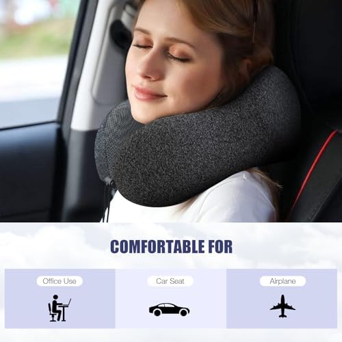 Travel Pillow for Airplane, Neck Pillow for Travel, Memory Foam Travel Neck Pillow for Adults, Soft & Lightweight Flight Pillow, Ergonomic Neck Cushion With Carry Bag - Image 9