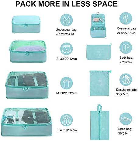 OSDUE Travel Organisers, 8pcs Packing Cubes for Suitcases, Travel Luggage Packing Organizers, Waterproof Travel Essentials Bag, Clothes Shoes Cosmetics Toiletries Storage Bags, Travel Accessories - Image 2