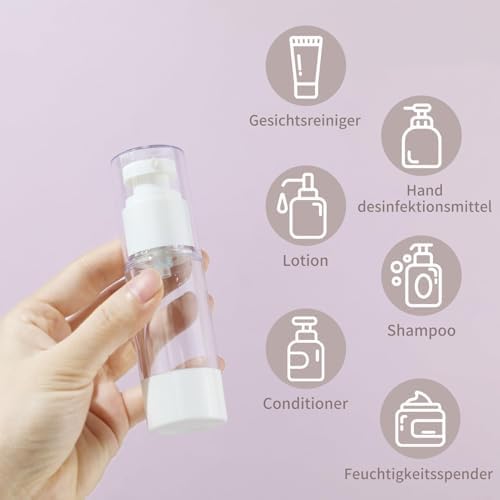 LONGWAY 6Pcs 30ML Airless Pump Bottle, Travel bottles for Toiletries Refillable Empty Containers Vacuum Press Pump Bottles for Foundation, Essence, Lotion - Image 3