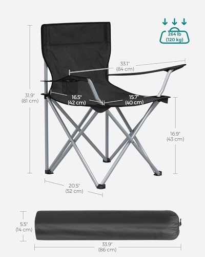 SONGMICS Set of 2 Folding Camping Chairs, Outdoor Chairs with Armrests and Cup Holder, Stable Structure, Max. Capacity 120 kg - Image 3