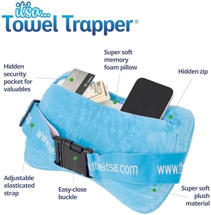 ITSA Towel Trapper | Memory Foam Travel & Beach Pillow | Sunlounger Towel Strap | Portable Pillow | Towel Gripper | Neck Support & Bum Bag (Hot Pink) - Image 4