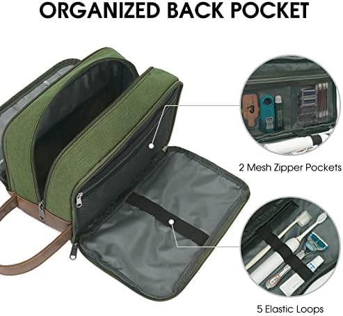 WANDF Travel Toiletry Bag for Men Hanging Dopp Kit Canvas Toiletry Organizer Water-Resistant Vegan Leather Shaving Bag for Toiletries Accessories (Green) - Image 2