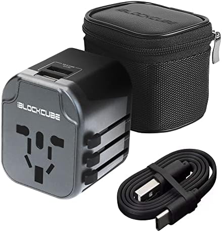 Worldwide Travel Plug Adapter with 2 USB 2.4A Charging Ports | International Universal AC Socket, Dual Safety Fuse, Chip Protector for US UK EU AU Mobile Phone Tablet Laptop Gadget (Grey)