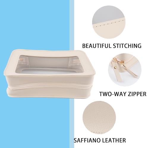 Clear Makeup Bag Transparent Cosmetic Case Travel Waterproof Toiletry Organizer with Double Zippers Ideal for Travel Essentials (Beige) - Image 3