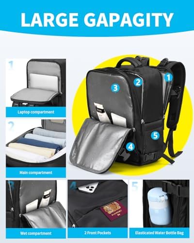 Cabin Bags for Ryanair 40x20x25 Underseat Travel Bag 11 Pockets Hand Luggage Bag Cabin Bag with Separate Shoe Pocket for Women & Men Carry on Bag, 20L, Black - Image 6