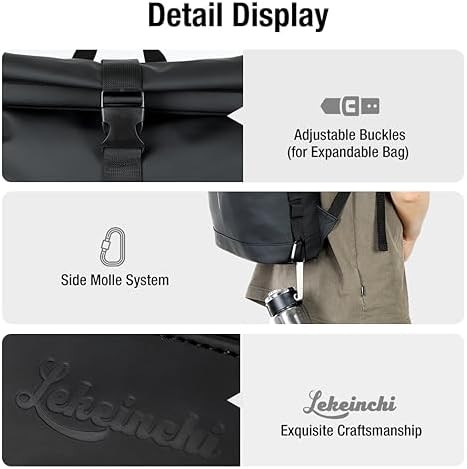 17-Inch Waterproof Laptop Backpack for Men and Women - Lightweight Roll Top Design for School, Travel, Business, Work, and Camping(Black) - Image 6