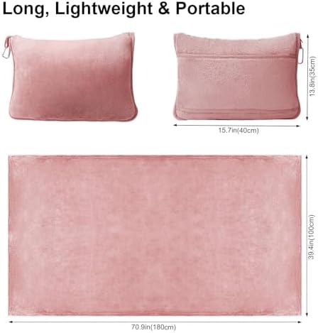 DAWNTREES Extended Travel Blanket Airplane,180x180 cm Travel Essentials Gifts on Airplane,Camping,Car,2 in 1 Airplane Blanket with Soft Bag Pillowcase,Hand Luggage Sleeve and Backpack Clip. - Image 2