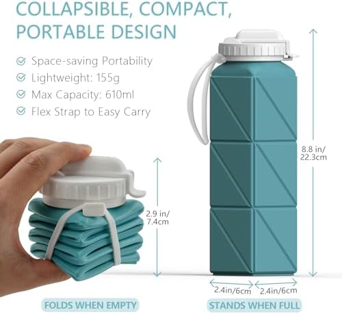 Collapsible Water Bottle with Straw, Silicone Foldable Portable Water Bottles 610ml Lightweight Reusable Leakproof for Travel Camping Hiking Cycling Yoga Sports - Image 4