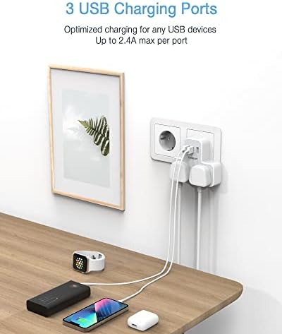 UK to European Plug Adapter, TESSAN Grounded Schuko European Plug Travel Adapter with 3 USB, UK to EU Euro Europe for Spain France Iceland Germany Greece Poland Type E F Adaptor - Image 4