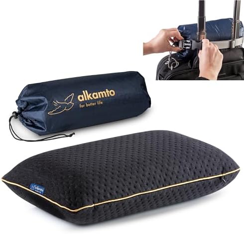 Travel Pillow - Ergonomic Neck Support Camping Memory Foam Pillow with Temperature-Regulating Pillowcase - Included Waterproof Travel Carry Bag