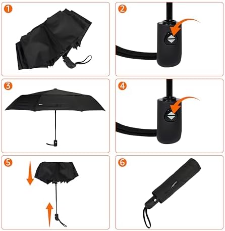 Amazon Basics Round Automatic Travel Compact Umbrella Windproof Strong, with Wind Vent, Black, One Size - Image 4