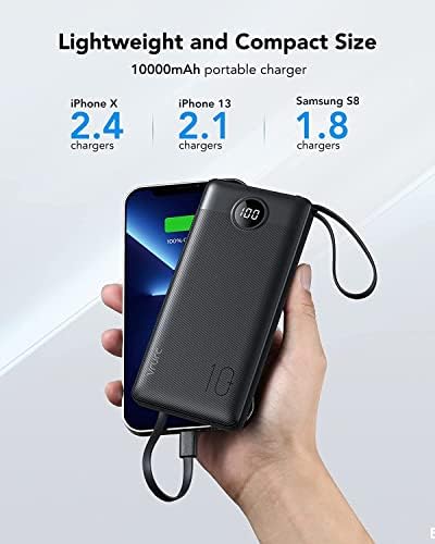 VRURC 10000mAh Power Bank With Built in Cables,USB C Battery Pack Portable Charger with 5 Outputs 2 Inputs Powerbank LED Display compatible with iPhone 14 13 12 Samsung S21 S20 Xiaomi - Image 8
