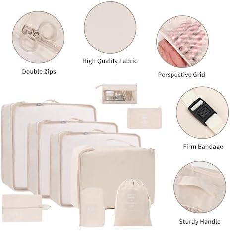 DAWNTREES Silicone Travel Bottles and 9 Pcs Packing Cubes for Suitcase,Travel Kit,Travel Essential, Beige - Image 5