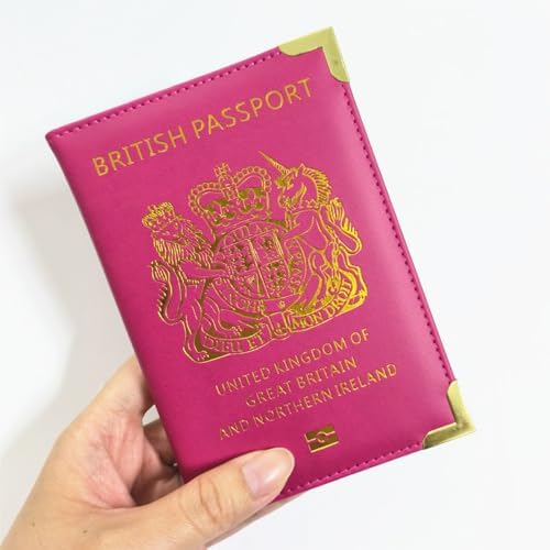 British Passport Holder, Portable UK Passport Cover for Women Men, PU Leather Travel Wallet Case Organiser for Passport Credit Cards Boarding Passes (Hot Pink) - Image 5