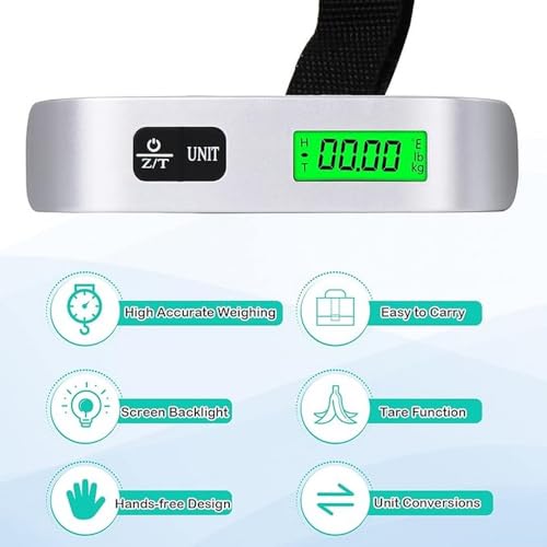 Digital Luggage Scale, Portable Luggage Weight Scale, Hanging Suitcase Weigher for Travel, Suitcase Scale with Temperature Measurement Function 110 lb/ 50KG Capacity - Image 2