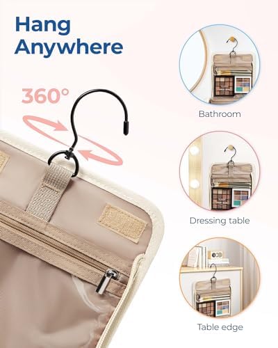 BAGSMART Hanging Makeup Bag for Women Travel Toiletry Bag,Large Capacity Portable Cosmetic Case,Travel Essentials Organizer for Full Sized Cosmetics and Toiletries,Beige - Image 6