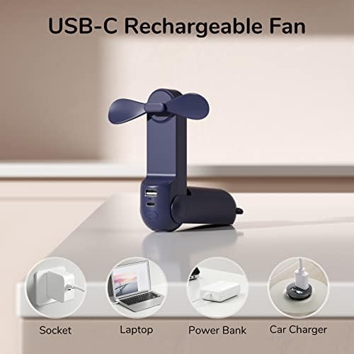 JISULIFE Handheld Mini Fan, 3 IN 1 USB Rechargeable Portable Fan [12-19 Working Hours] with Power Bank, Flashlight, Pocket Design for Travel/Summer/Concerts/Lash, Gifts for Women (Blue) - Image 5