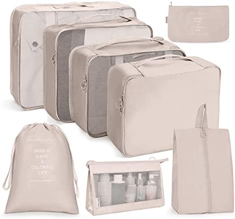 OSDUE Packing Cubes for Suitcase, 8PCS Thickening Travel Organiser Packing Bags Lightweight Travel Accessories Organizers Essentials Clothes Shoes Cosmetics Toiletries Storage Bags