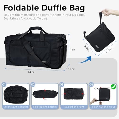 Fmeida 65L Foldable Travel Duffle Bag, Lightweight Waterproof Weekend Luggage with Shoes Compartment, Large Overnight Holdall Tote, Black - Image 2