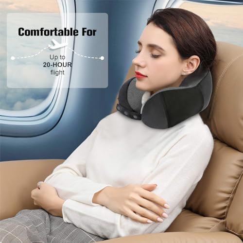 Travel Pillow for Airplane, Neck Pillow for Travel, Memory Foam Travel Neck Pillow for Adults, Adjustable & Compact Flight Pillow, Ergonomic Neck Cushion, With Ear Plugs, Eye Mask, Carry Bag - Image 7