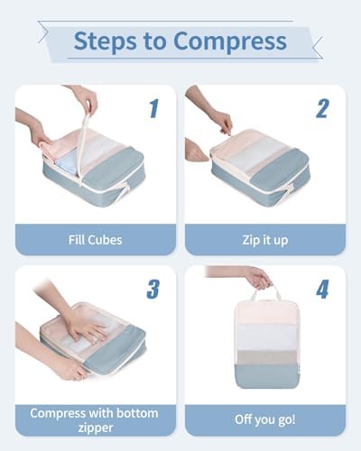 Narwey 6 Set Compression Packing Cubes for Backpack and Suitcases, Travel Organiser Packing Bags for Carry on Hand Luggage Travel Essentials Bag for Women and Girls (Grayish Blue) - Image 7