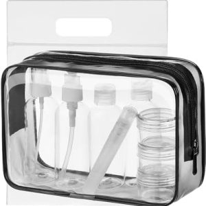 Toiletry Bag Women & Men | Clear Toiletry Bag |Toiletry Bag Set with 8 Bottles(max.3.4oz/100ml) 1 Flight Security Liquid Bag| Approved by EU & UK Luggage Rules