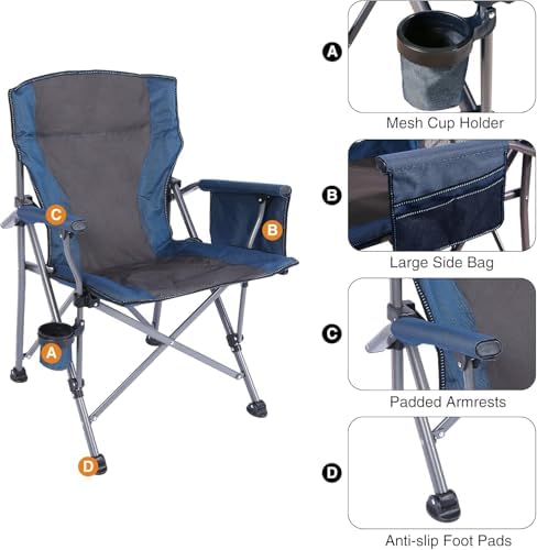 REDCAMP Oversized Folding Camping Chair for Heavy People 200kg, Deluxe Large Heavy Duty Garden Chair for Adults Outdoor Travel Picnic Fishing, Blue - Image 6