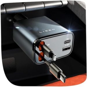 LISEN Retractable Car Charger Adapter 69W Cigarette Lighter USB Car Charger USB C Car Phone Charger Travel Holiday Essentials Car Accessories Gifts for Women Men 12V USB Socket for iPhone 16 15 14 13