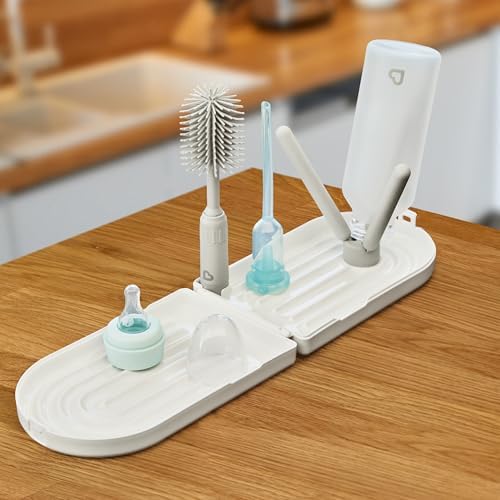 Munchkin Travel Drying Rack with Bottle Brush| Dry up to 3 Baby Bottles at Once | Includes Extendable Silicone Brush with Nipple in Hand | Baby Essentials - Image 3