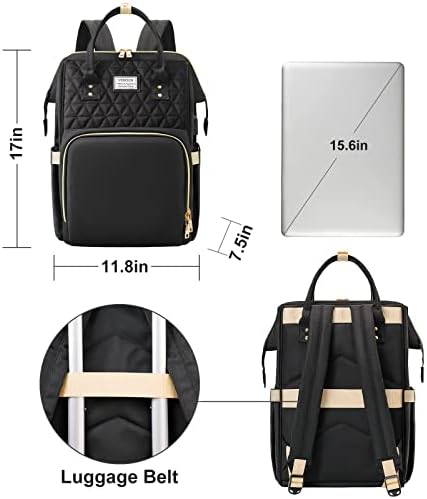 Laptop Backpack for Women,15.6 Inch Stylish Laptop Rucksack Wide Open, Travel Backpack with USB Charging Port, Water Resistant Work Bag Computer Backpack for Women, Black - Image 6