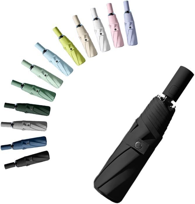 Travel Folding Umbrella Automatic Open/Close Handle Coating Layer Fabric Blocking/Portable Golf/Car Compact Umbrella/Lightweight Small Backpack/Rain Sun Anti UPF 50 UV Protection 99.9% /Men Women Kids