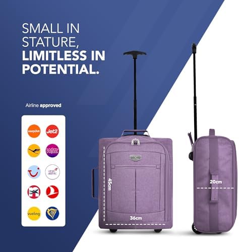 LUGG EasyJet 45x36x20 Carry-On Suitcase – Underseat Cabin Bag – Lightweight Hand Luggage 1.4kg 33L – Durable 600D Polyester –Push-Up Trolley,Strong Wheels–Ryanair,British Airways Overhead Locker–Lilac - Image 2