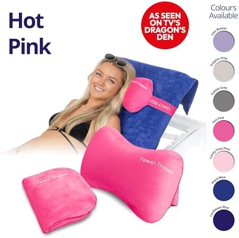 ITSA Towel Trapper | Memory Foam Travel & Beach Pillow | Sunlounger Towel Strap | Portable Pillow | Towel Gripper | Neck Support & Bum Bag (Hot Pink) - Image 2