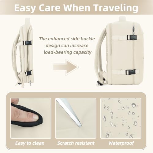 Cabin Bags 40x20x25 for Ryanair, Small Underseat Carry-ons Bag Hand Luggage Bag Travel Backpack Cabin Size 20L Fit 14 Inch Loptop Bags for Women Men with Trolley Sleeve - Beige - Image 6