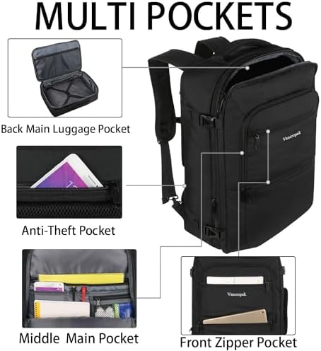 Vancropak Easyjet Cabin Bag 45x36x20 Underseat, Expandable Travel Backpack Cabin Size for Easyjet, Water Resistant Carry on for Men Women, TSA Hand Luggage Backpack, Black - Image 5