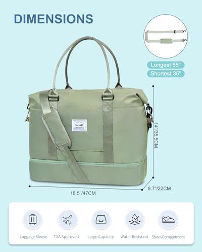 BAGAIL Travel Duffel Bag with Extra Bottom Storage, Wet and Dry Separation, Ideal Weekender Bags, Gym Carry On Tote Bag and Hospital Mom Bag - Olive Green - Image 6