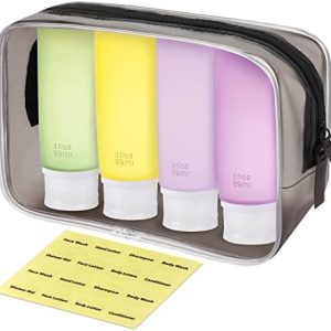 INSFIT Travel Bottles for Toiletries, 90ml Travel Containers for Toiletries Leakproof BPA Free CAA Approved Squeezable Silicone Tubes Travel Accessories with Labels Purple