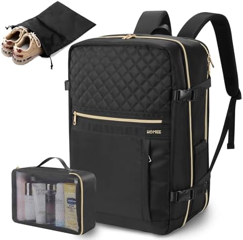 HOMIEE 40L Travel Backpack Womens, Large Carry on Cabin Backpack Travelling Backpack with Wet Bag & Shoes Bag, 17 Inch Laptop Suitcase Backpack Flight Approved Business Backpack with Charge Port