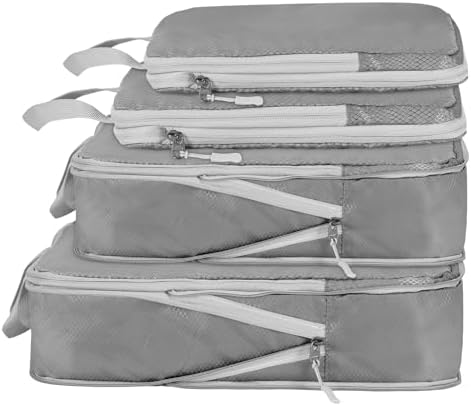 Compression Packing Cubes,Travel Storage Bag, Travel Packing Essentials for Suitcase Organizer Bags, Packing Organiser for Carry On Luggage (Grey, Set of 4)