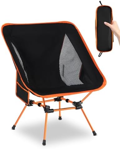 Ultralight Folding Camping Chairs, Compact Folding Chairs with Both Side Breathable Mesh & Side Pocket, Backpack, Aluminum Bracket, for Outdoor Camping, Travel, 150KG Load Capacity